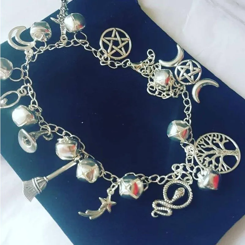 Silver Anklet Bracelet Witches Charm Dragon and Amethyst Anklet Pagan Charm Bracelet