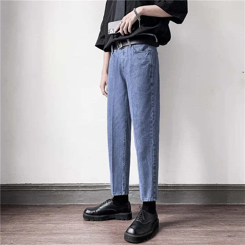 

Men Jeans Simple Basic Retro Large Size Slender Teenagers Trendy Korean Style Males Ankle-length Trousers Denim Soft Leisure Hot