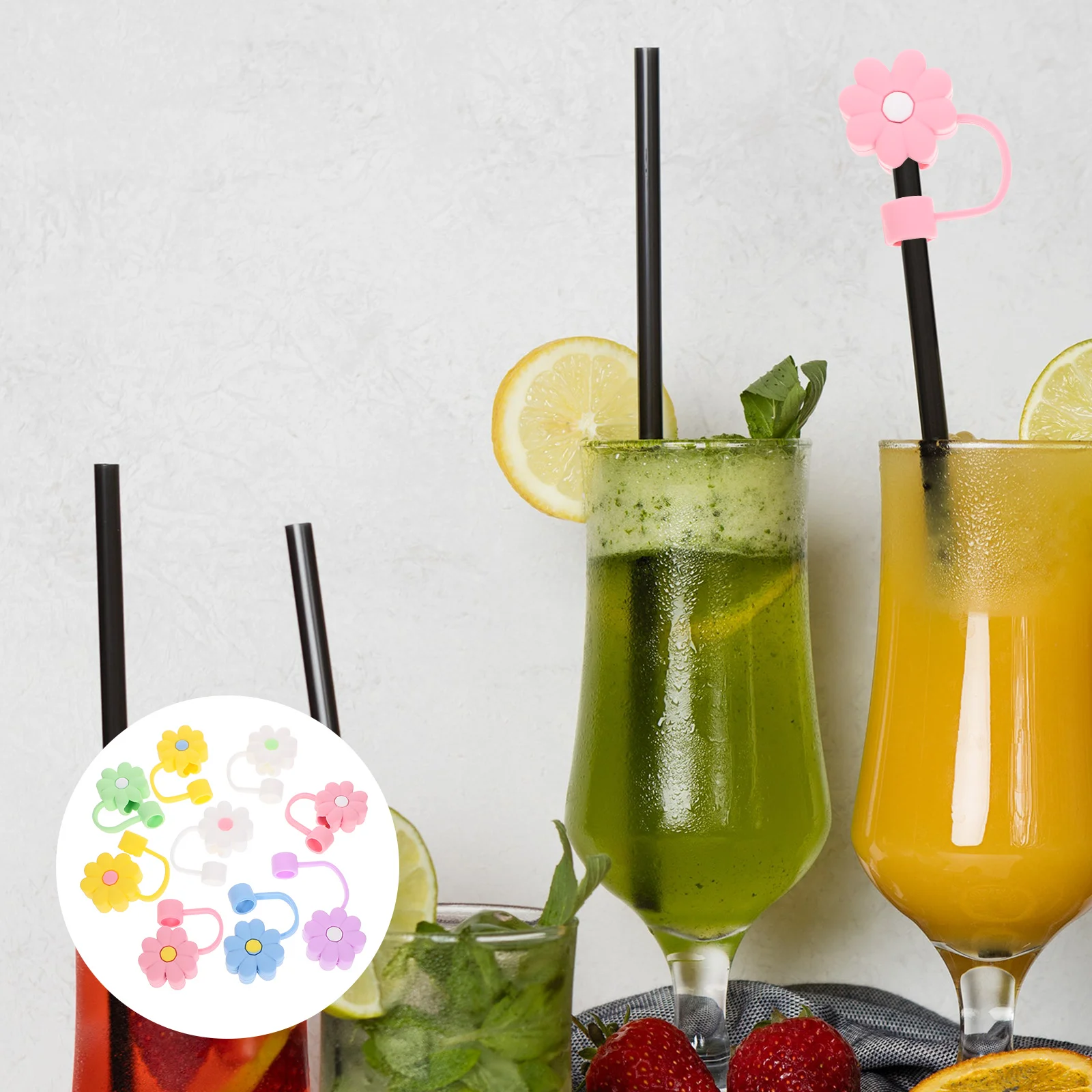 

9 Pcs Silicone Straw Covers Birthday Decoration for Girl Cute Dust Plug