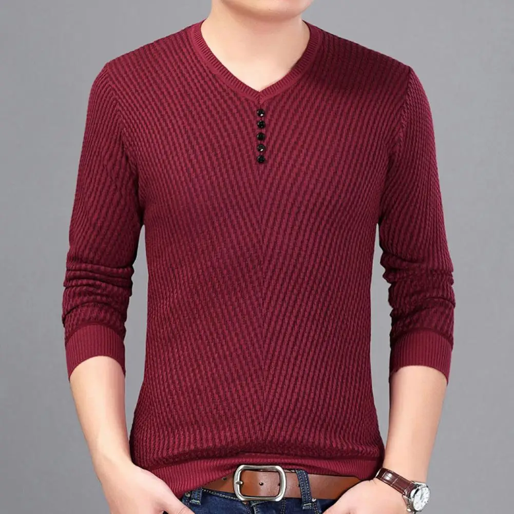

Trendy Autumn Sweater Solid Color Buttons Casual Anti-pilling Men Autumn Sweater