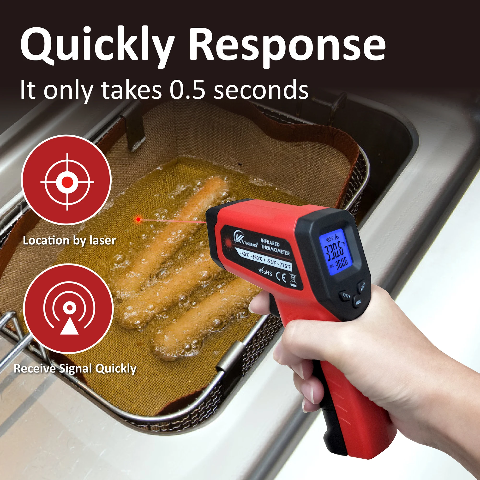 LCD Industrial Electronic Thermometer NonContact -50~600°C Digital Laser Temperature Meter Gun Laser Point Infrared Thermometer 2