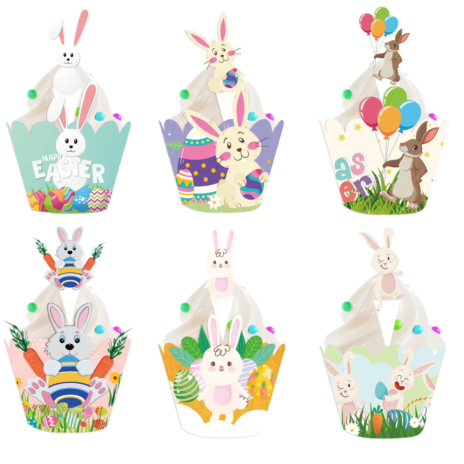 

12pcs Lovely Rabbit Cupcake Wrapper Easter Bunny Cake Topper for Baby Shower Kids Birthday Easter Party Cake Decoration
