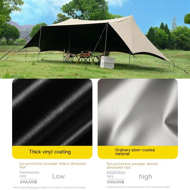 Black Ferro Sunshade Tarp with 8-Angle Cloud Top, Double Peaks for Outdoor Camping and Sun Protection