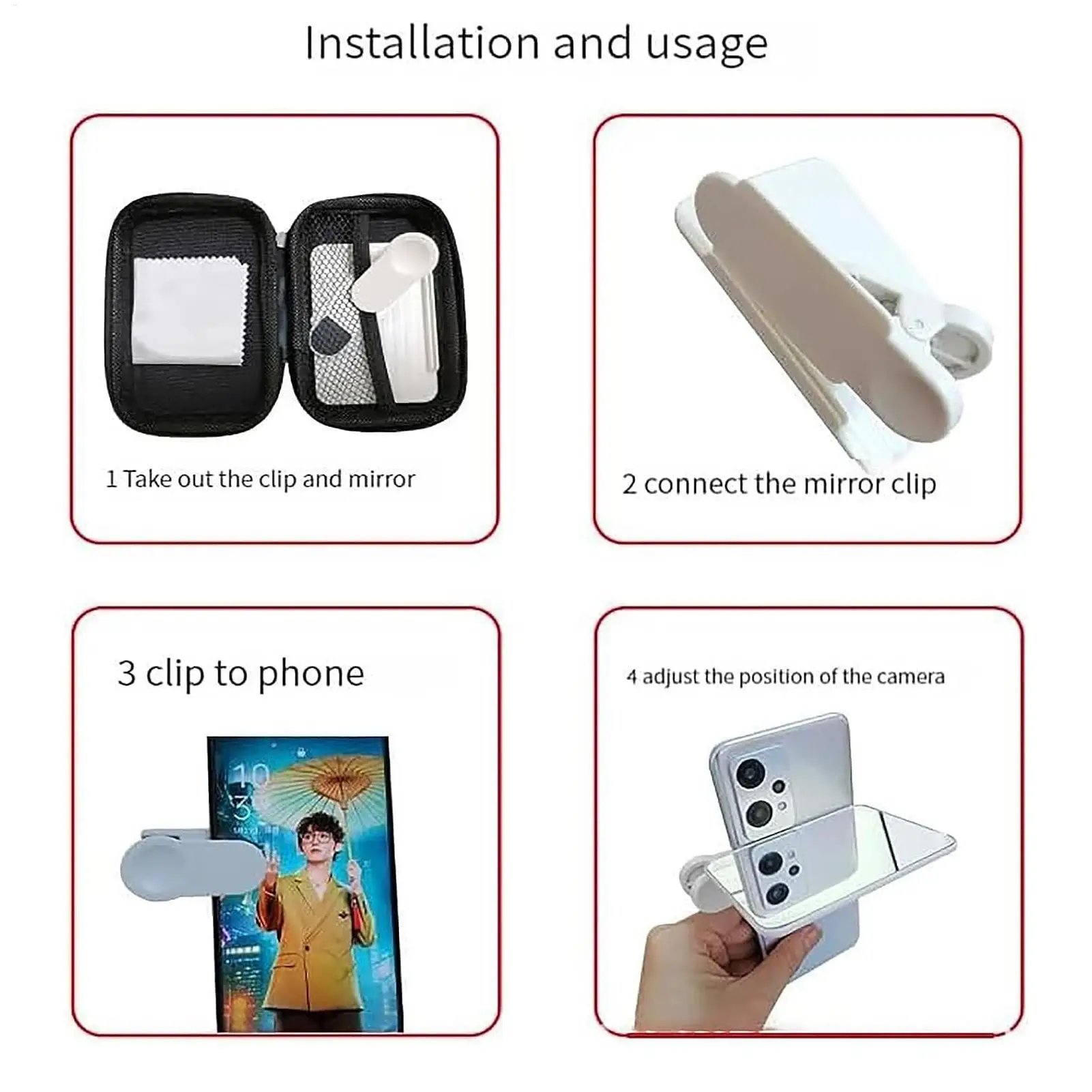 Smartphone Camera Mirror Reflection Clip Kit Mobile Phone Reflection Camera Clip Selfie Artifact Reflection Outdoor Travel Lens