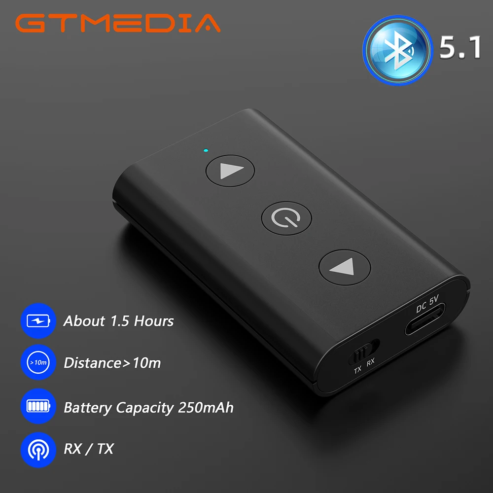 

Bluetooth 5.1 Audio Transmitter Receiver bluetooth audio receiver speaker Built-in 3.7V/250mAh battery for Car,computer,tv etc