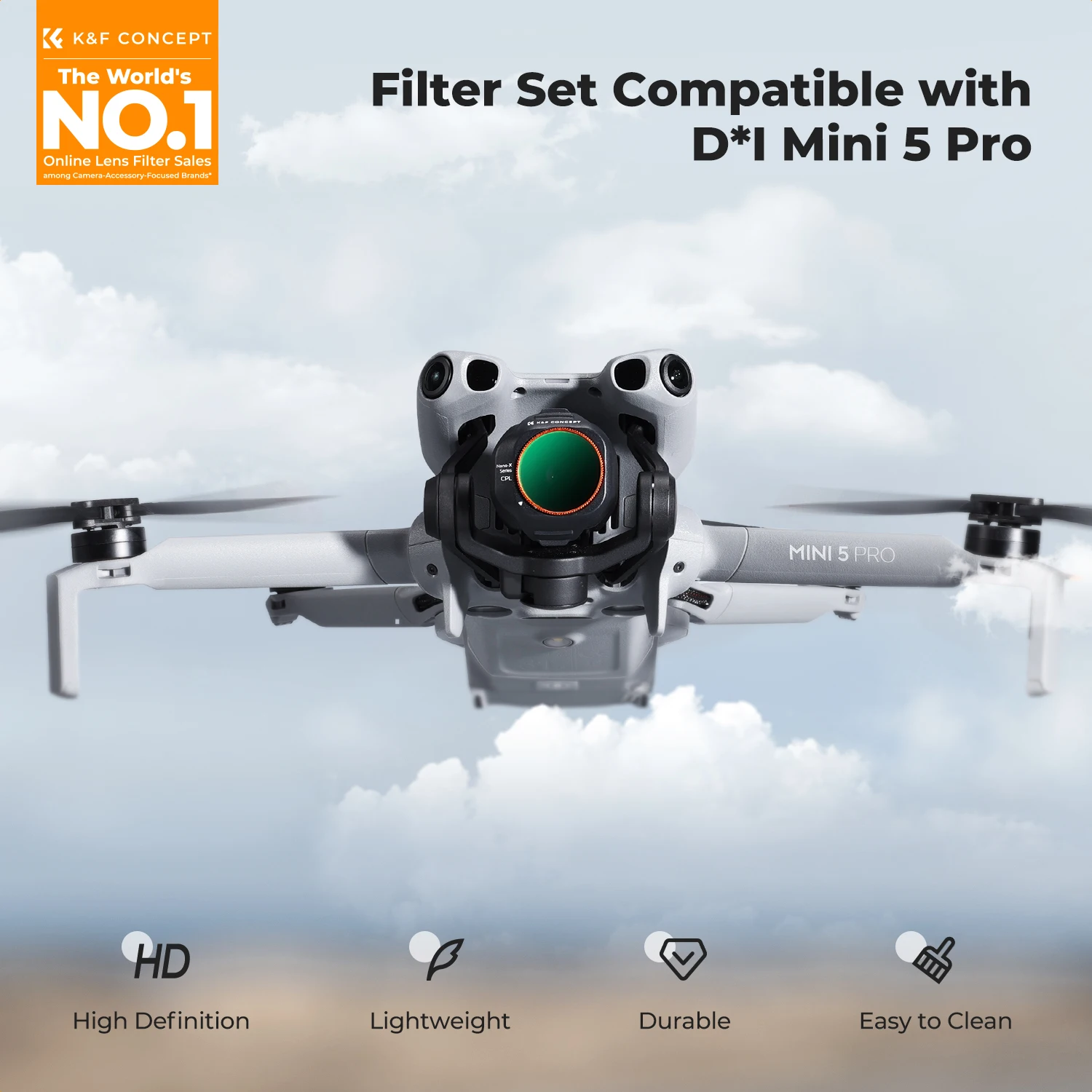 K&F Concept Kit 2-en-1 ND/CPL pour DJI Mini 5 Pro - 6 Filtres
