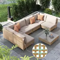 7pcs Wicker Patio Furniture Set, Boho Outdoor Conversation Set Sectional Sofa With Thick Cushions And Coffee Table