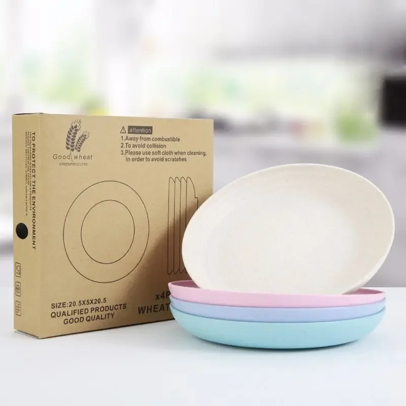 1 Set of 4 Wheat Straw Dishes Safe and Non-toxic Strong and Resistant To Falli Dinner Set Plates Dishes