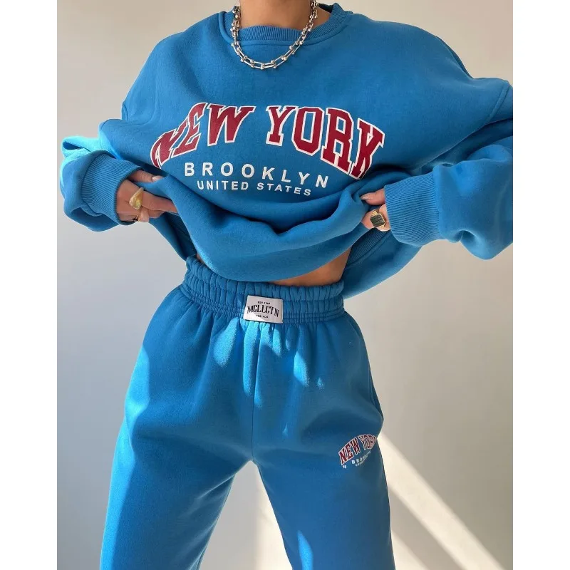 Europe America Women Print Tracksuit Autumn Sports Suit Sweatshirt Sets Pullover Pants Loose Pants Sets Y2k Streetwear Harajuku