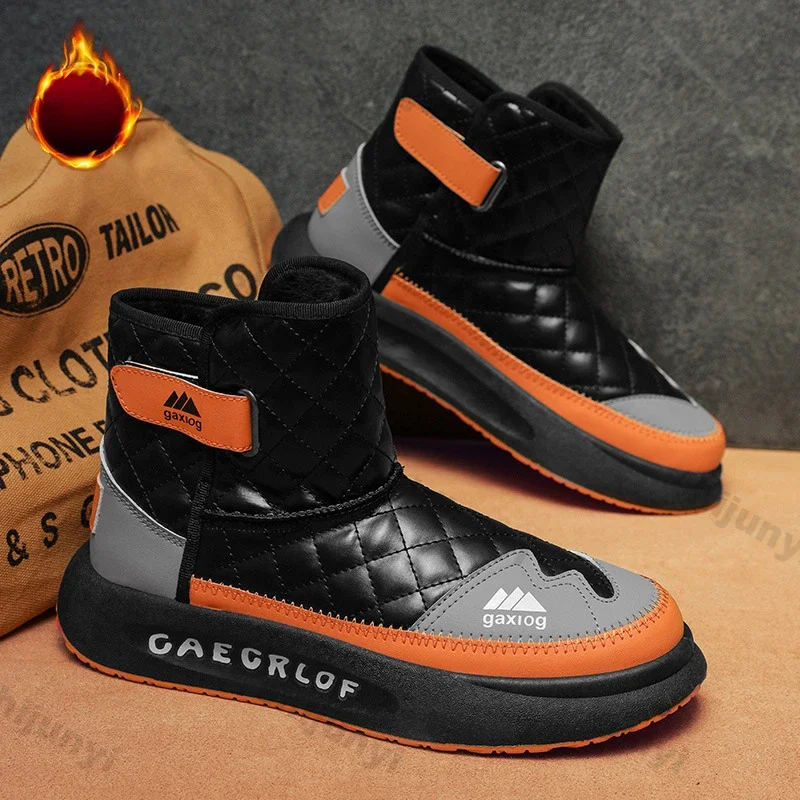 Saashi Winter Men's Snow Boots Warm Plush Anti-slip Outdoor Hiking Mid-length Couple.