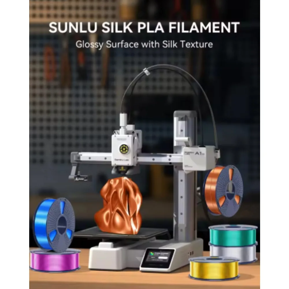 SUNLU 실크 PLA 필라멘트 1.75mm ±0.02mm 1KG 부드럽고 광택 있는 질감, 높은 인성, FDM 3D 프린터용 PLA Plus보다 우수함