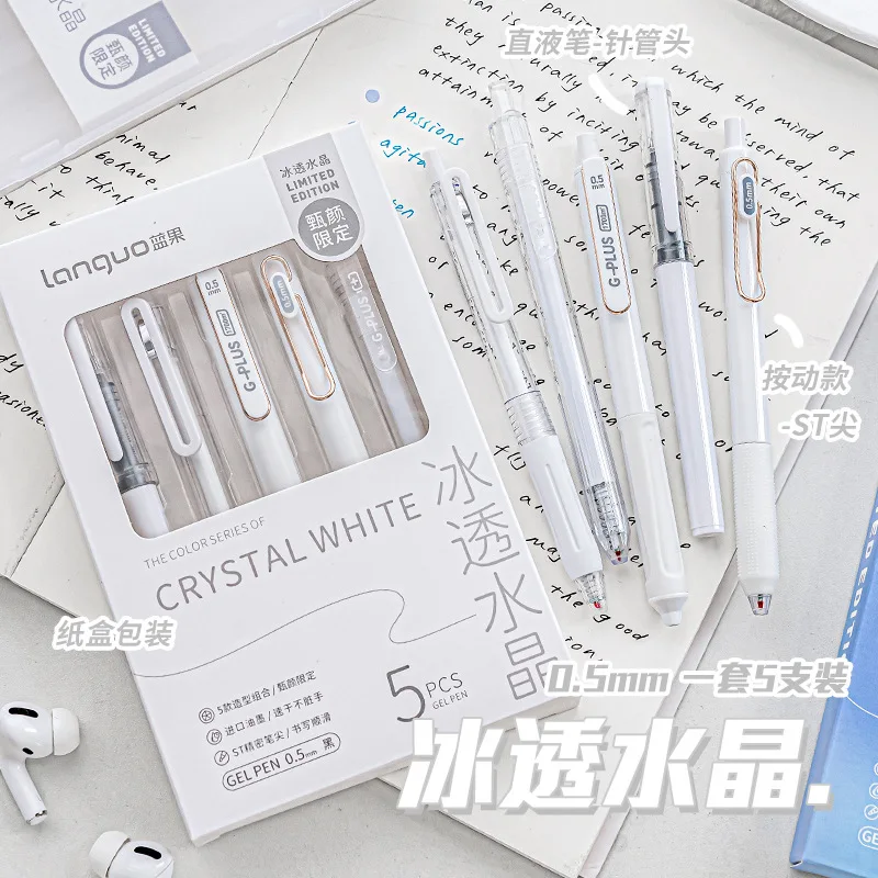 

5pcs/set 0.5MM Ins Simplicity Gel Pen Korean Solid Color Black Cute Pens Lovely Stationery Pens School Student/Office Supplies