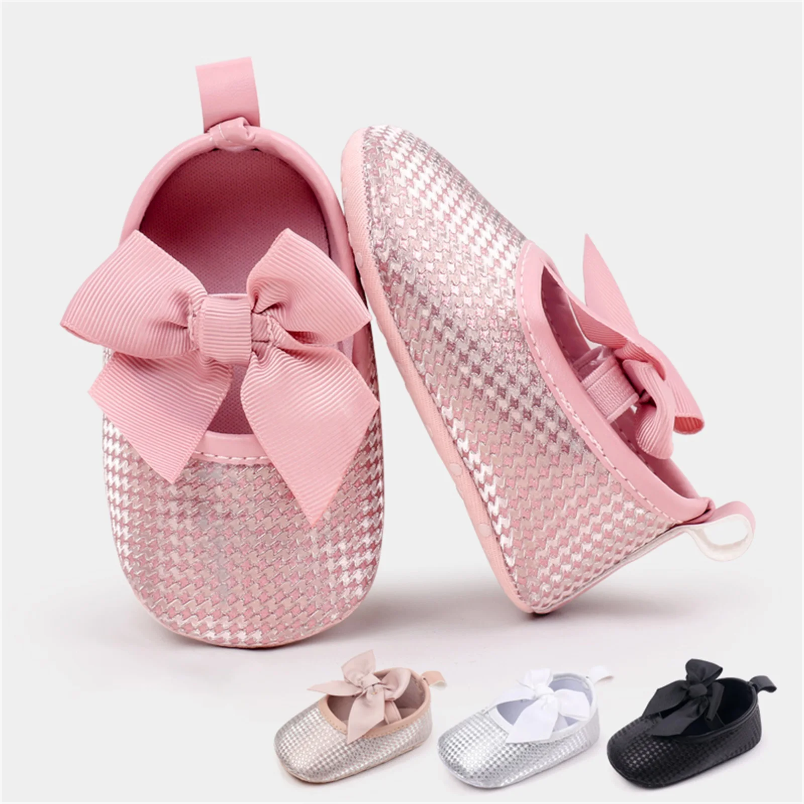 Toddler Prewalker For Baby Girl Mary Jane Shoe Flats Newborn Non-slip Soft Soles with Bows Infant Walking Toddler First Walkers 2