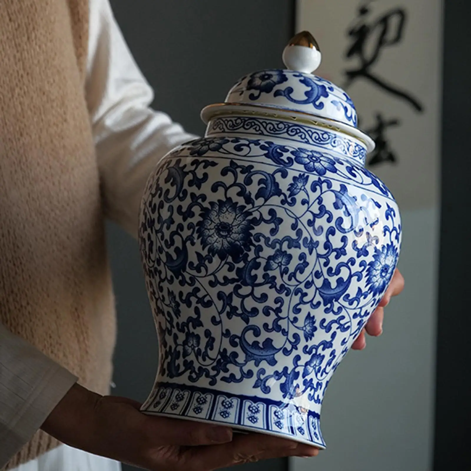 Ceramic Ginger Jar Art Decoration Floral Vase Store Your 