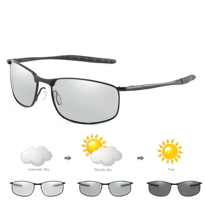 Photochrome Männer Polarisierte Sonnenbrille Männliche Metall Quadrat Gläser Fahren Sonnenbrille UV400 Outdoor Sport Radfahren Brille