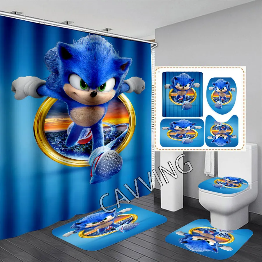 Занавеска для душа Sonic-Hedgehogs с 3D принтом водонепроницаемая занавеска ванной