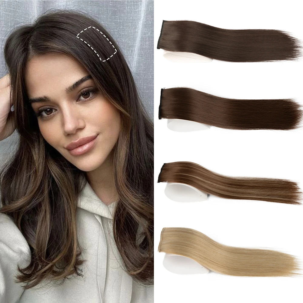 Synthetic Hair Pads Invisible Seamless Clip In Hair 2 Clips Extension Invisible Seamless Pad High Hair Root Straight For Women