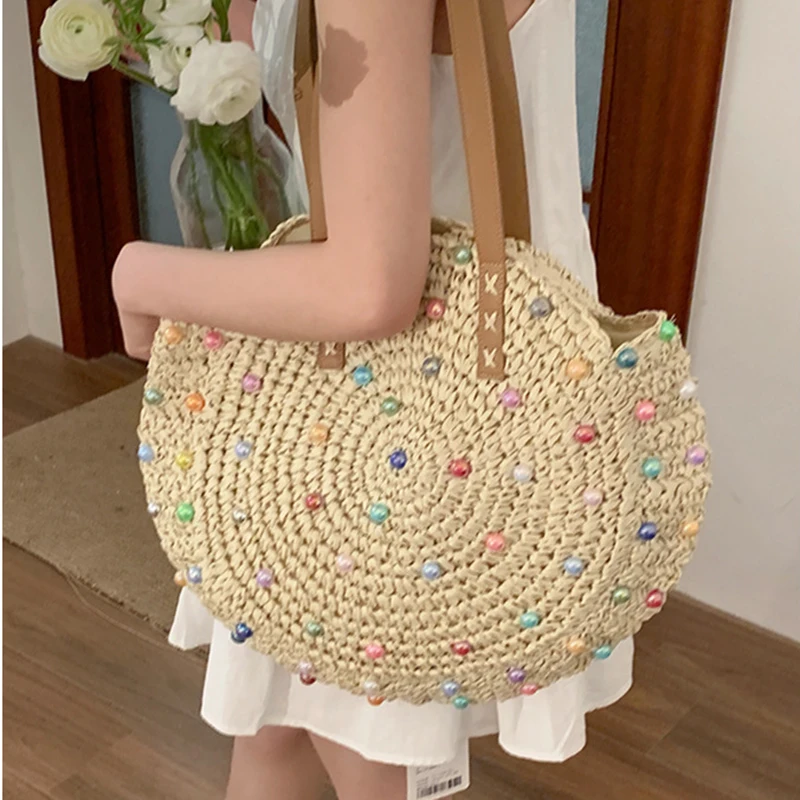 Woven Straw Bag Spring Summer Women Shoulder Crossbody Bags Girls Beach Handbag 2024 New Casual Large Handbags