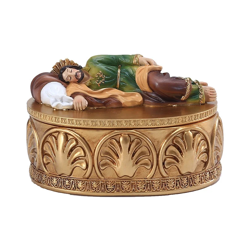 Christian Sleeping Saint Joseph Figurine Resin Jewelry Box Home Ornaments Catholic Sacred Decoration