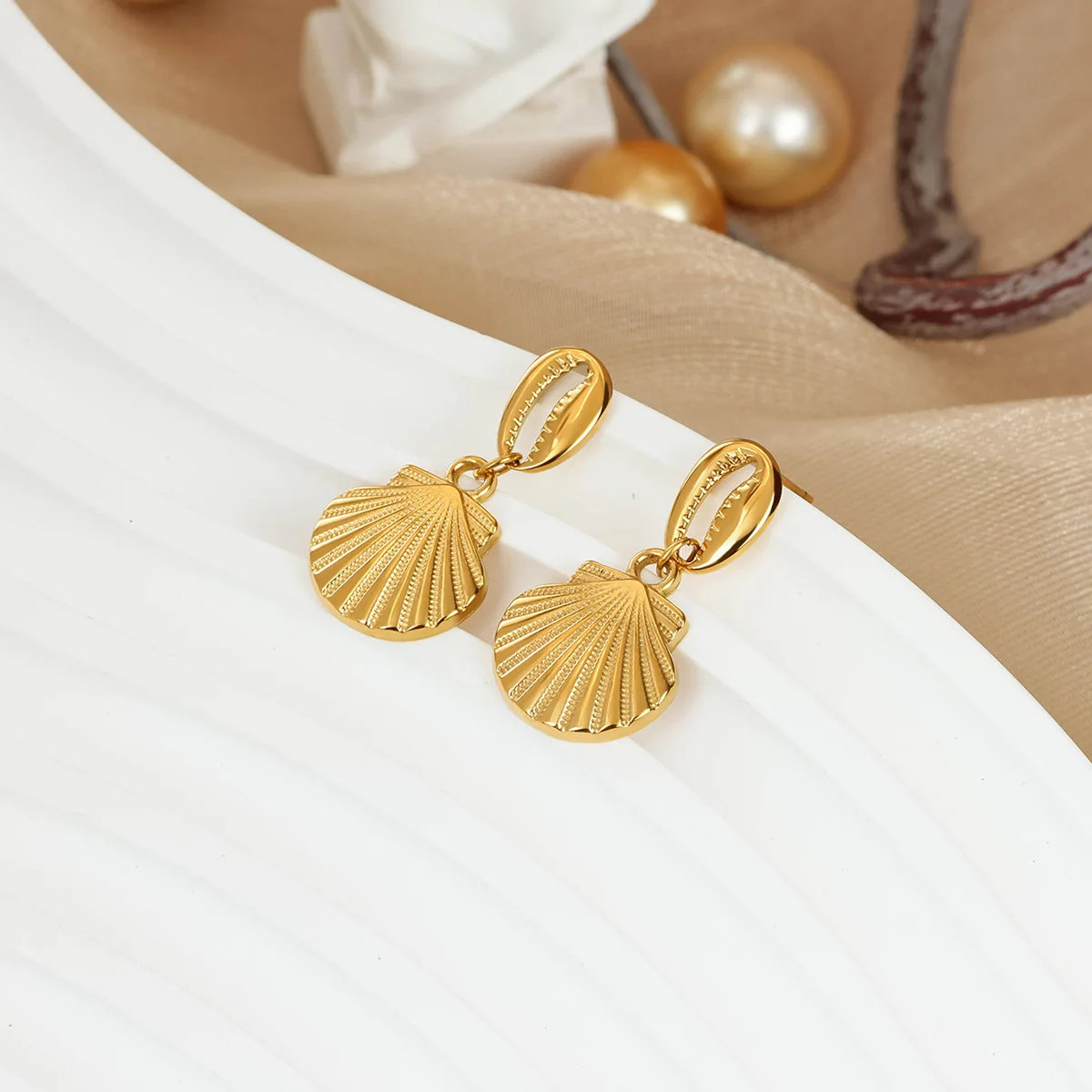 Starfish Earrings Gold Color Stainless Steel Ocean Shell Waterproof