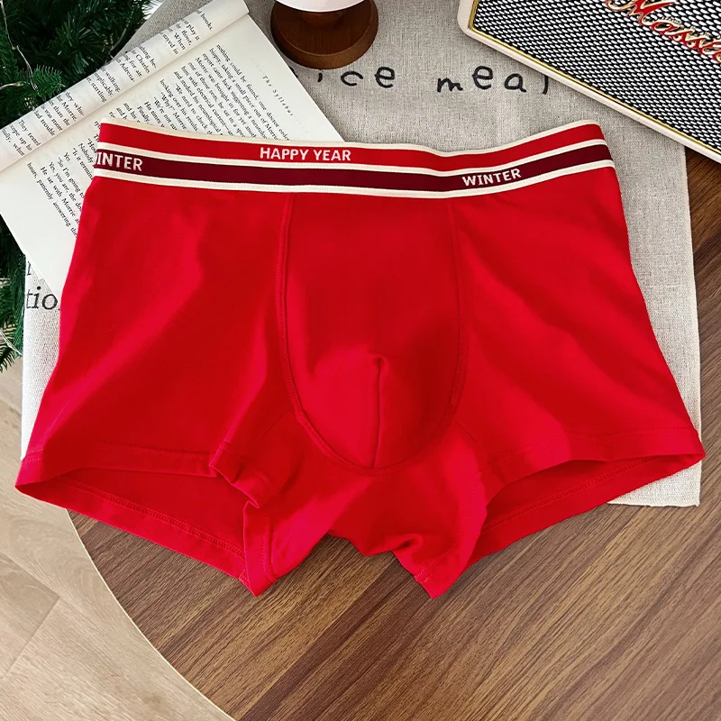 New Year's Red Lucky Men's Underwear Flat Corner Pants Sports Shorts3PCS