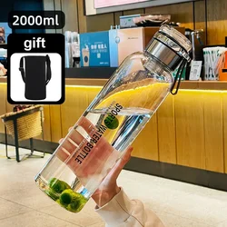 Large Capacity Transparent Glass Water and Juice Bottle for Outdoor Sports and Travel (2000ml)