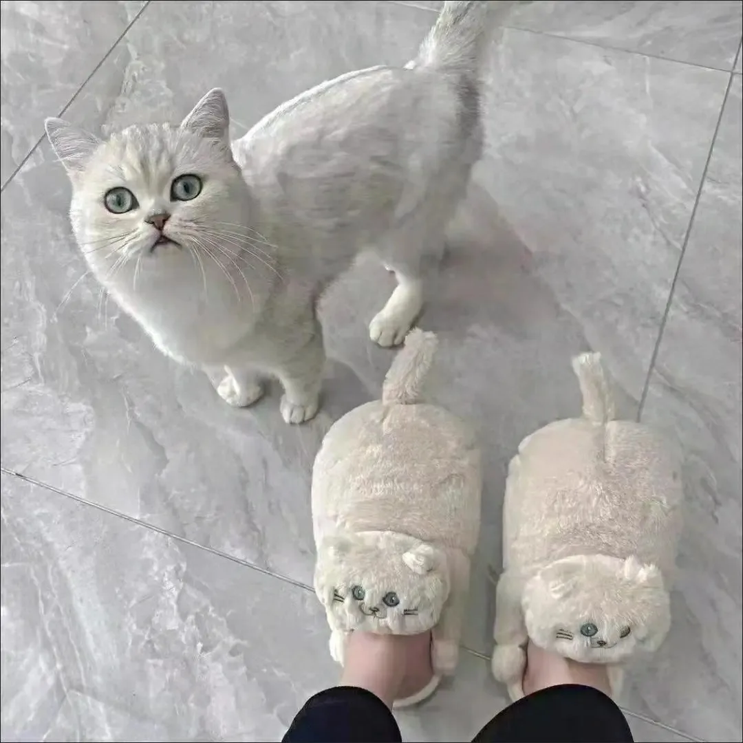 Footsie Cat Slippers Women's Winter Warm Shoes Free Shipping