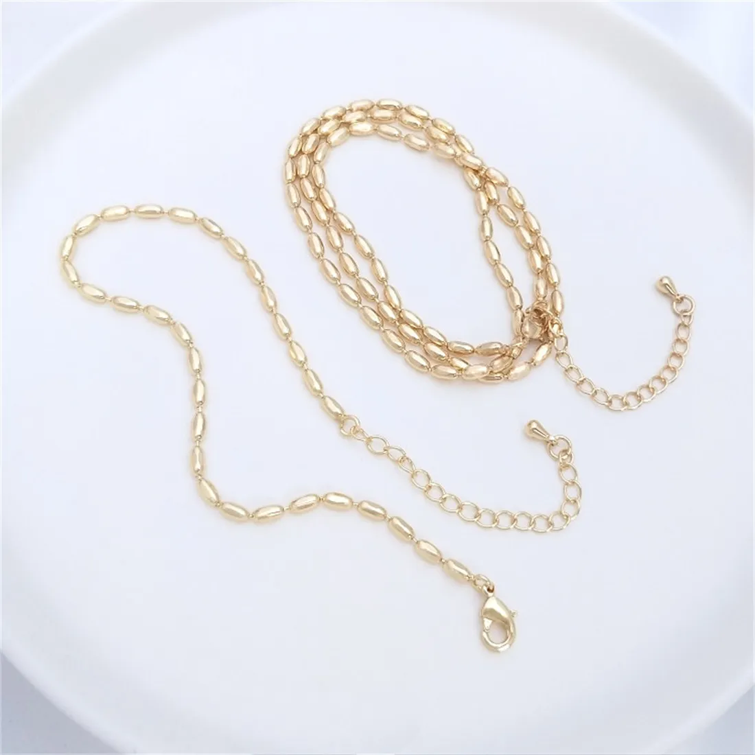 14K Gold-filled Rice Bead Necklace, Clavicle Chain, Neck Chain, Bead Chain Bracelet, DIY Handmade Jewelry, Pendant with Chain e0bf manual rotation rice bead piercer spin beading bowl for jewelry making waist bead spinner for diy beading bracelet craft