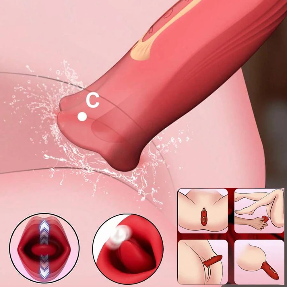 Vibrator Dildo Erwachsene Sex Spielzeug für Frauen Zunge Lecken Saugen Vibrator Rose-Spielzeug Anal Klitoris Nippel Stimulator Weibliche Masturbation 1