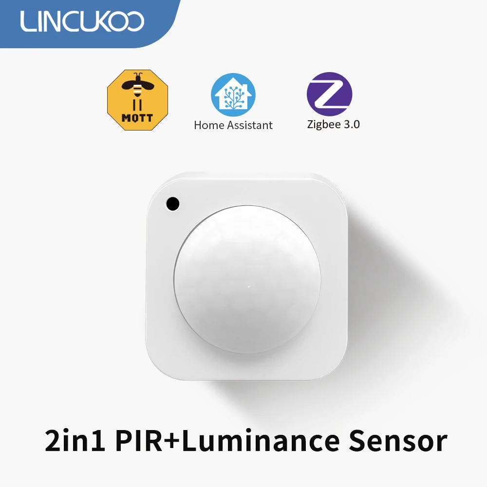 เซ็นเซอร์อัจฉริยะ Lincukoo ZigBee3.0 2in1 เซ็นเซอร์ตรวจจับความเคลื่อนไหว PIR และความสว่าง ตรวจจับการเคลื่อนไหวของมนุษย์ รองรับ MQTT และ Home Assistant 1