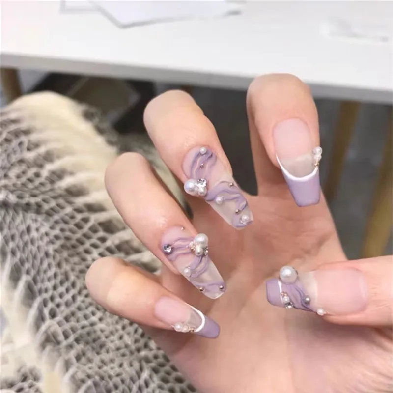 

24pcs Ziba Nail Art Fake Nails Handmade Seamless Removable False Nails Long Ballerina Press on Nail Art Set Tips Free Shipping