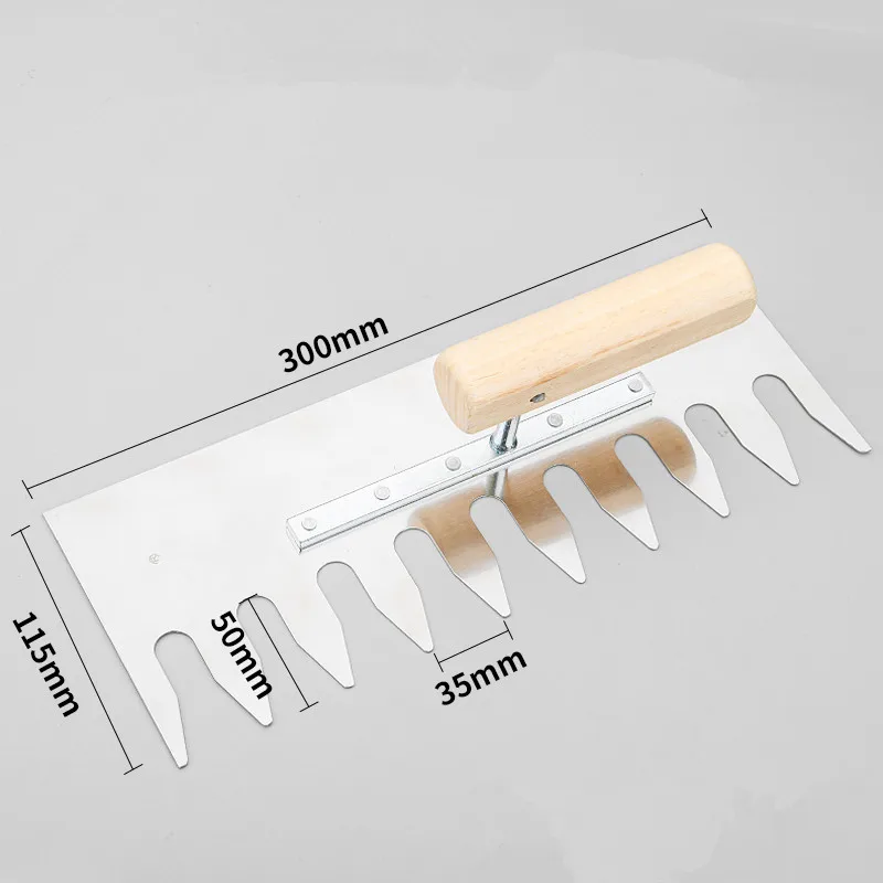 

305*115 мм, толщина больших Зубцов, 1 мм, ручка из углеродистой стали, деревянная ручка, шпатель, инструмент для плитки, кирпичной кладки