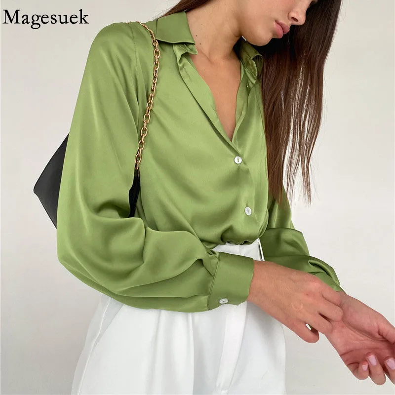 Office Loose Casual Lady Satin Shirts 
