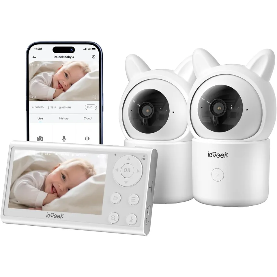 1080P Split Screen Baby Monitor with Two Cameras