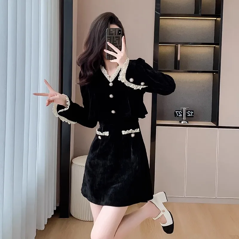 New French Vintage Small Fragrance Fake Two Piece Dresses For