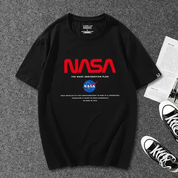 NASA New Letter Printed Round Neck Short Sleeve All-match Men's T-shirt