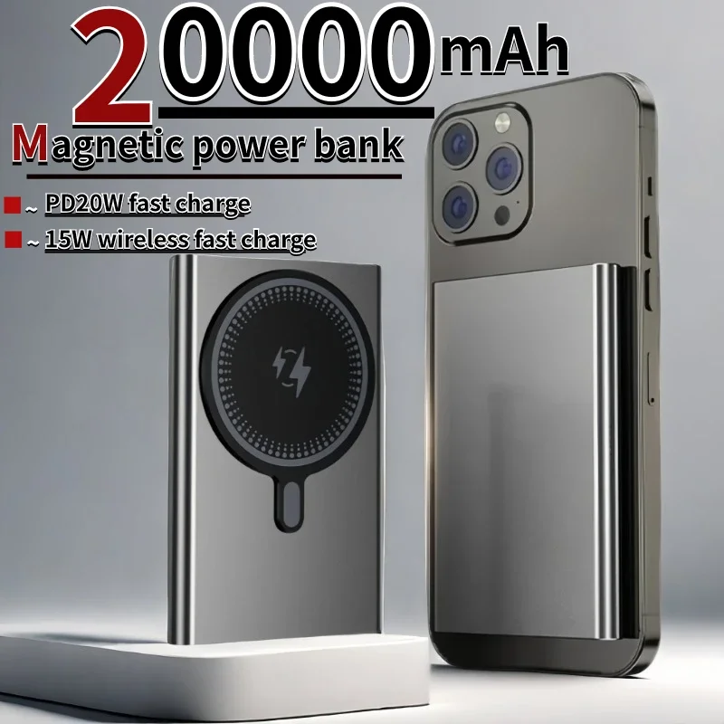 Ultra Thin Wireless Magnetic Power Bank External Power Bank Dual Fast Charging Suitable for iPhone Magsafe 20000mAh PD20W,power bank,wireless power bank