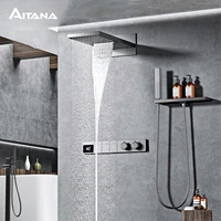 Pistolet de luxe en laiton gris, système de douche à température constante, affichage numérique LED, robinet de salle de bains mural d'eau froide et chaude 1