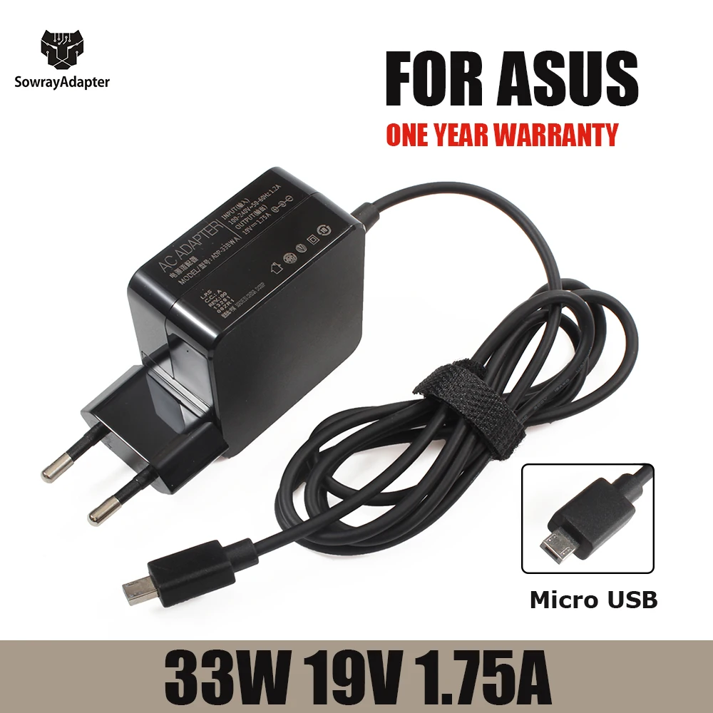 19V 1.75A 33W Micro USB Laptop Charger Power Adapter For Asus Eeebook X205T X205TA TP200S E202