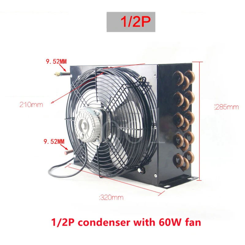 1/2P condenser air-cooled cooling copper tube aluminum fin radiator refrigeration unit heat exchanger 35-60W fan