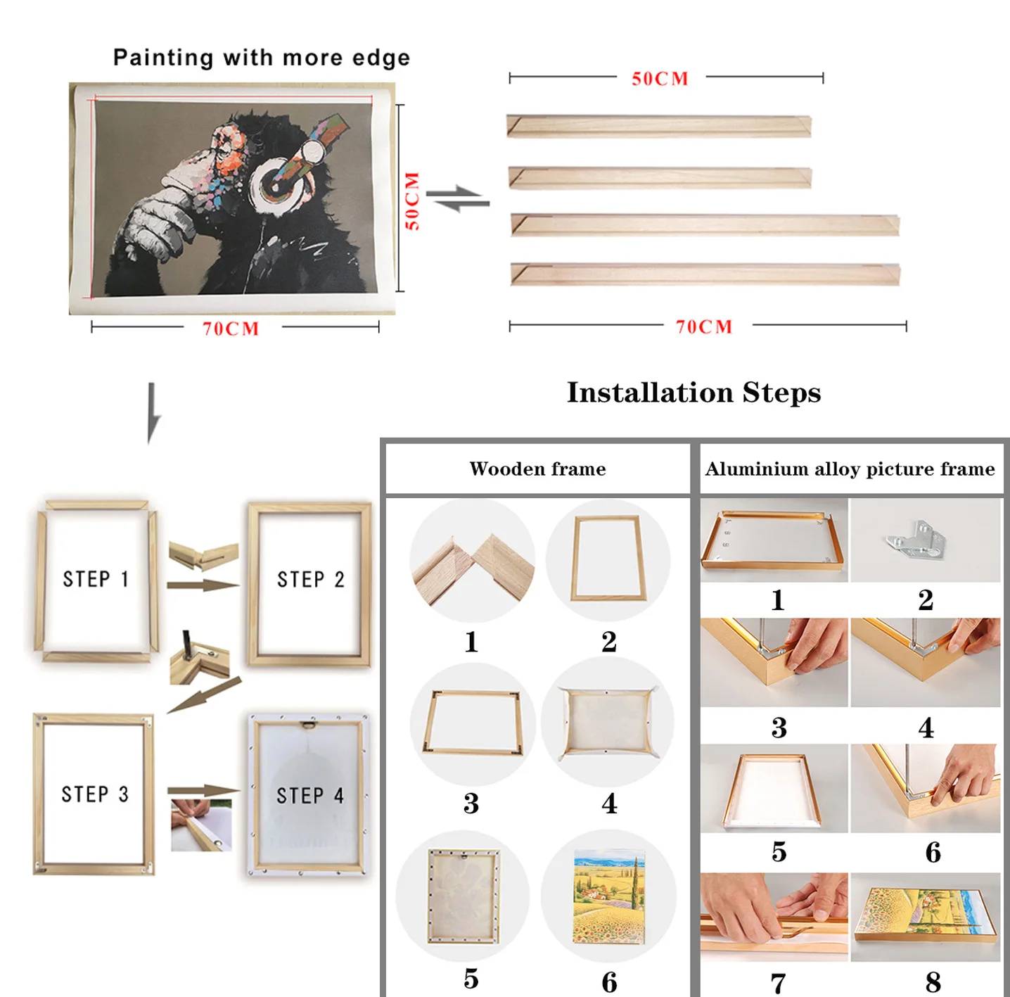 Aluminum Alloy Painting Canvas Frame 40x50cm 60x90cm Stretcher Bars for Decorative Artwork