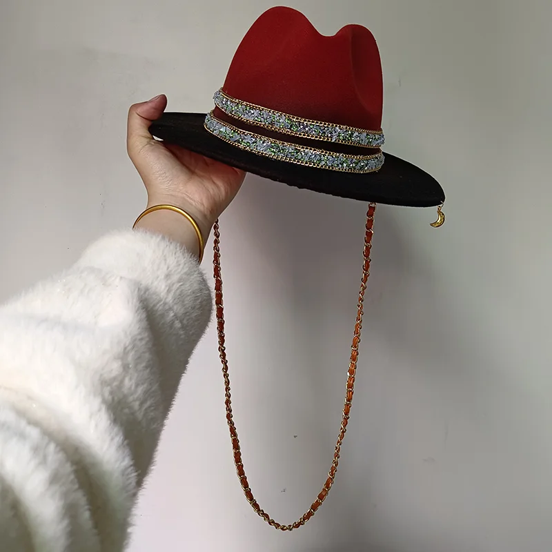 Kette Punk Strohhut neue Sonnenhut Goldkette Zubehör Jazz Hip Hop Sommer hut Punk-Stil Strand hut Kirchen hut – Detail 19