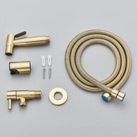 Brushed Gold มือถือห้องน้ํา Bidet Sprayer สแตนเลส Bidet ฝักบัวสุขอนามัยผนังห้องน้ํา Bidet Sprayer เย็นน้ํา 6