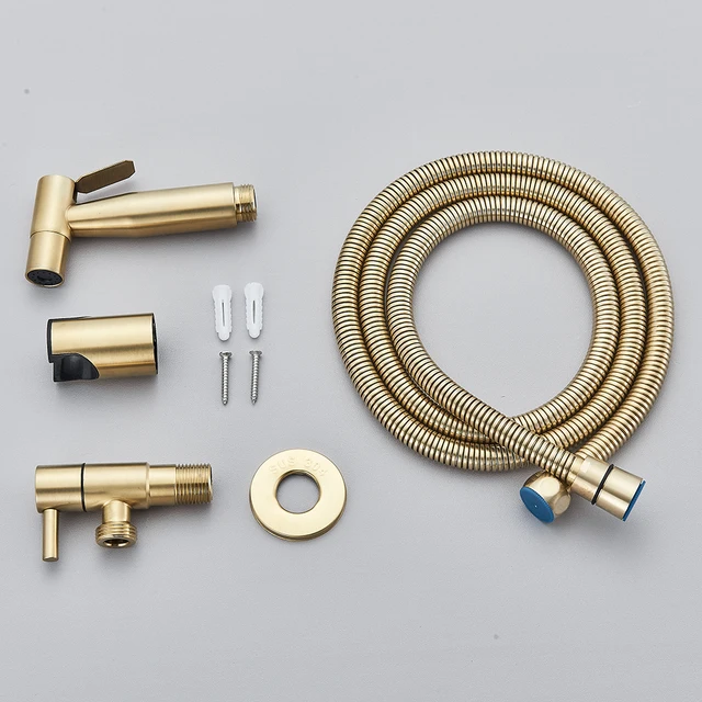 Brushed Gold มือถือห้องน้ํา Bidet Sprayer สแตนเลส Bidet ฝักบัวสุขอนามัยผนังห้องน้ํา Bidet Sprayer เย็นน้ํา 6