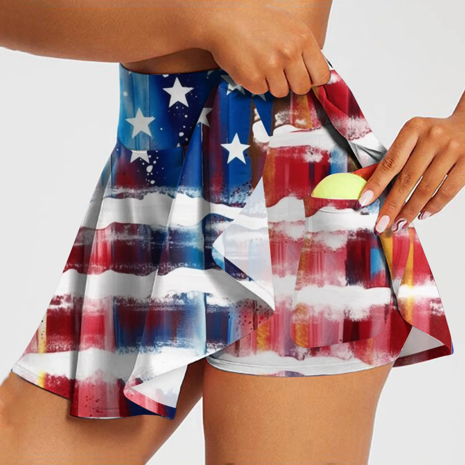 Women Independence Day Print Casual High Waist Tennis Skirt Pleated Skirt Pocket Athletic Skirts Women