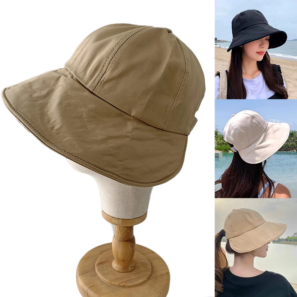 New Wide Brim Sun Hat Summer Sun Protection Bucket Hat Fisherman Hat Sun Cap UV Protection Hat Foldable Can Tie Ponytail Outdoor 3
