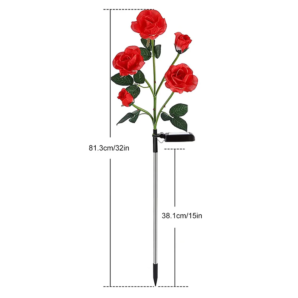 Luz LED Solar con forma de rosa para exteriores, lámpara impermeable de simulación de flores para decoración de jardín, paisaje y césped, 5-7 cabezales