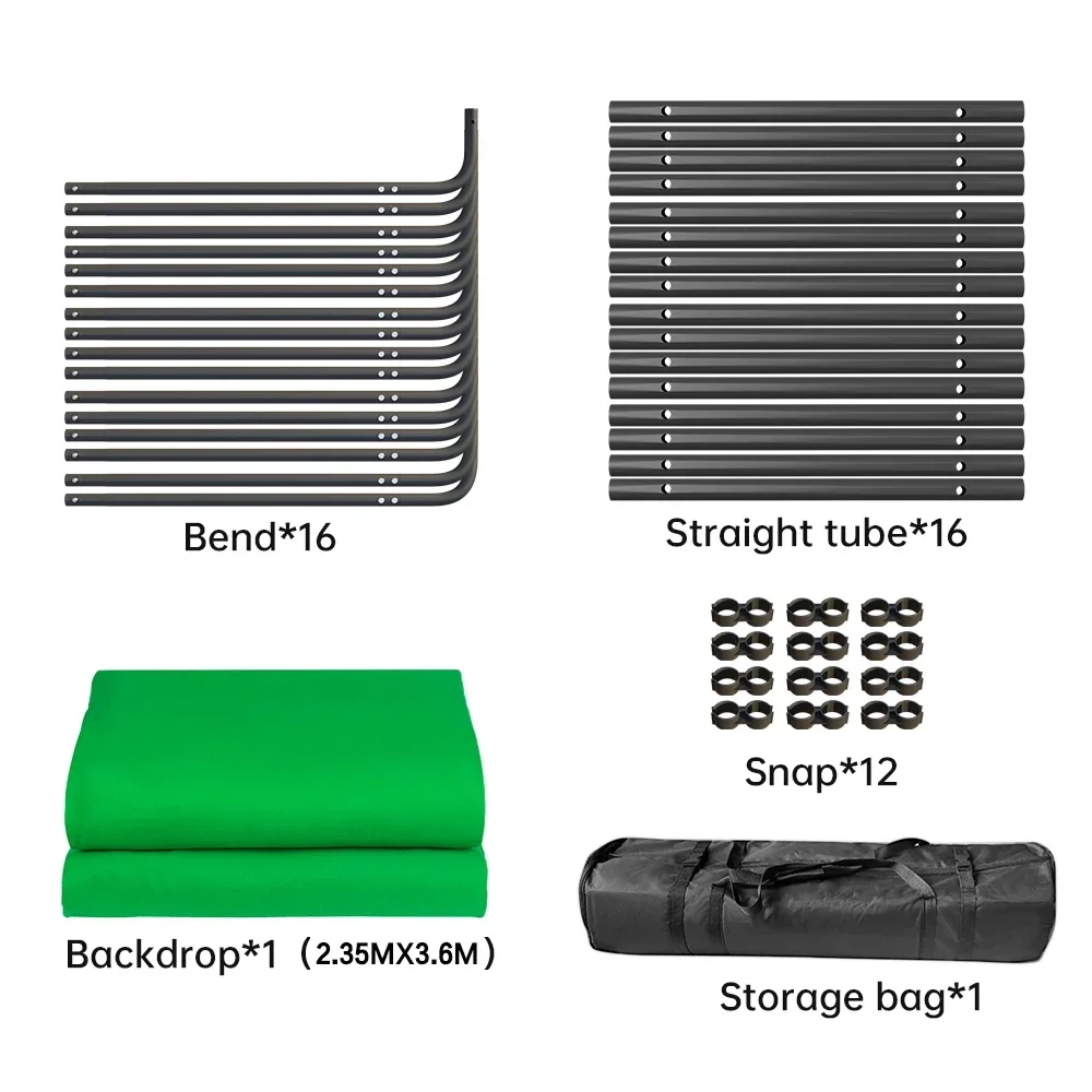 Background Stand 240CMx400CM with Green Screen Wall and Clip Photography Backdrop Frame For Living Video Recording Changing Room