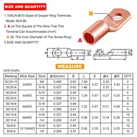 130PCS แหวนทองแดง Terminal ลวด Lugs ชุด SC6-35 Lug Bare สายจีบ/บัดกรี Connector Terminal 66 ท่อหดความร้อน 2