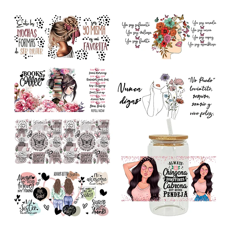 UV DTF Transfer Sticker Sisters girl for The 16oz Libbey Glasses Wraps Bottles Cup Can DIY Waterproof Decals D7901 dtf transfer sticker